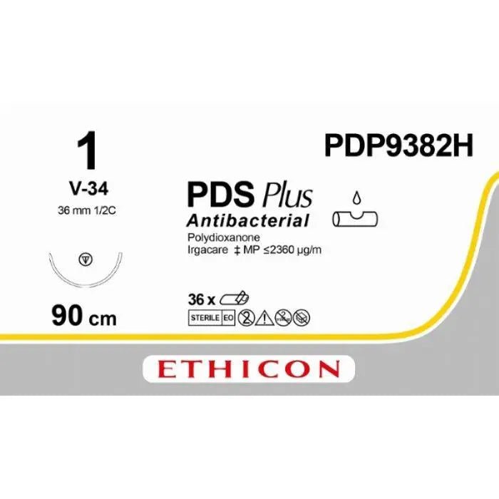 Ethicon PDS® Plus Antibacterial (Polydioxanone) Violet Absorbable Surgical Suture – USP 1 – 90 cm – V - 34 TAPERCUT® Needle (36 mm) – PDP9382H (Box of 36) - SuturePDP9382H