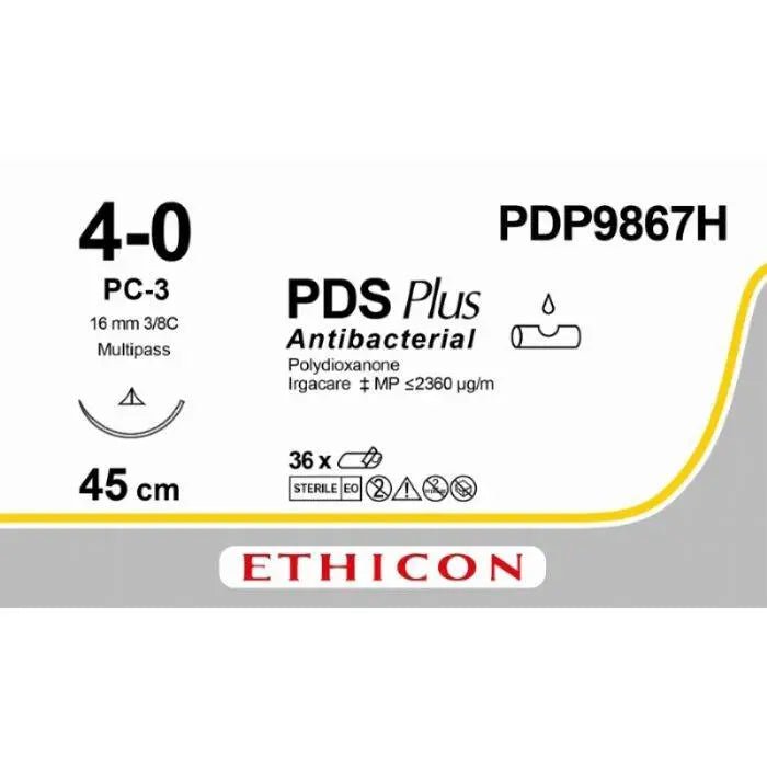 Ethicon PDS® Plus Antibacterial (Polydioxanone) Undyed Absorbable Surgical Suture | USP 4 - 0 | 45 cm | PC - 3 PRIME™ MP Conventional Cutting Needle (16 mm) | PDP9867H (Box of 36) - SuturePDP9867H