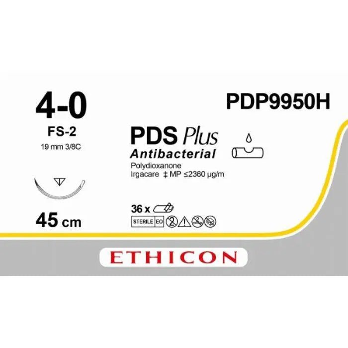 Ethicon PDS® Plus Antibacterial (Polydioxanone) Undyed Absorbable Surgical Suture | USP 4 - 0 | 45 cm | FS - 2 Reverse Cutting Needle | PDP9950H (Box of 36) - SuturePDP9950H