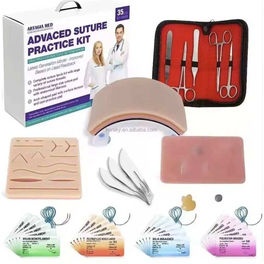 Professional Advanced Suturing Practice Kit – Stainless Steel Surgical Instruments & Silicone Suture Training Pad - Suture Training PadSPK-ADV-SUTUREKIT