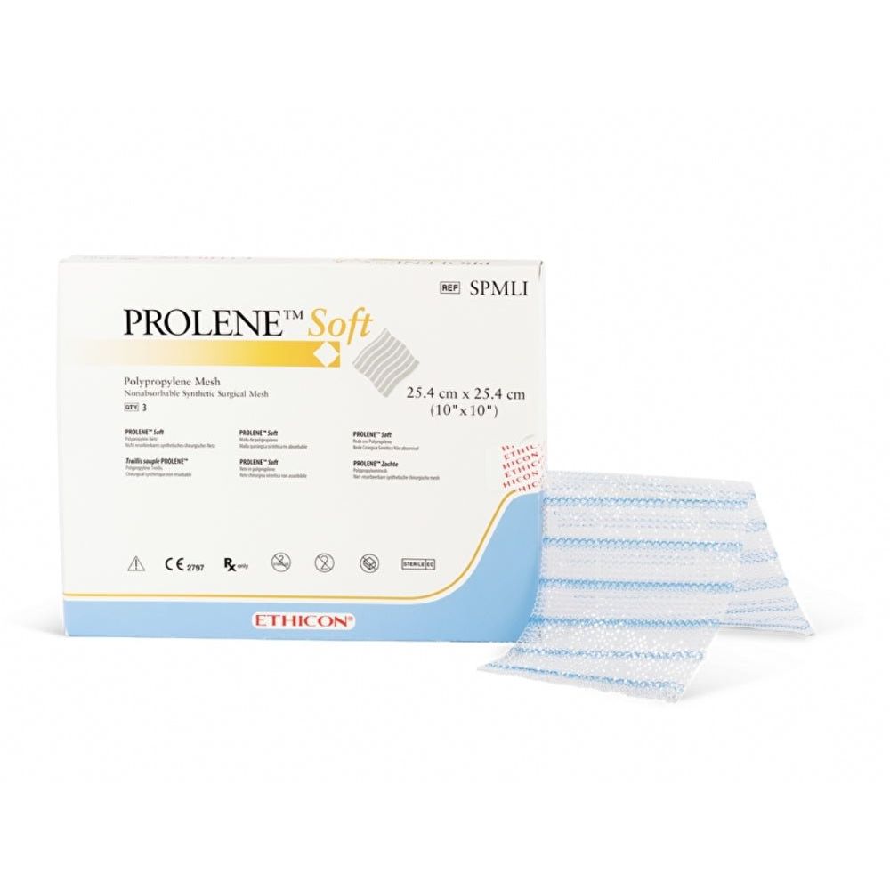 Ethicon PROLENE Soft Polypropylene Flat Mesh Non - Absorbable Surgical Hernia Repair Mesh 2.54 cm × 10 cm Rectangle Macroporous Polypropylene SPMXS (Box of 6) - SPMXS