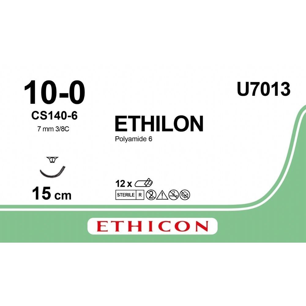 Ethicon ETHILON Black Monofilament Non - Absorbable Microsurgical Suture USP 10 - 0 6 in (15 cm) Black CS140 - 6 Taper Point Needle 6.5 mm 3/8 Circle U7013 (Box of 12) - U7013
