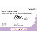 Ethicon VICRYL Polyglactin 910 Braided Absorbable Surgical Suture – USP 2 – 8 x 45 cm – Violet – Single - Armed Taper Cut CTX+ CONTROL RELEASE Needle – V755G (Box of 12) Size: 2 Colour: Violet (D&C Violet 2) Style: Taper Cut CTX+ - V755G