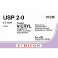 Ethicon VICRYL Polyglactin 910 Braided Absorbable Surgical Suture – USP 2 - 0 – 8 x 45 cm – Violet – Single - Armed Taper Point SH - 1+ CONTROL RELEASE Needle 26 mm, 1/2 Circle – V792E (Box of 24) Size: 2 - 0 - V792E
