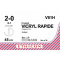 Ethicon VICRYL RAPIDE Polyglactin 910 Braided Rapidly Absorbable Surgical Suture – USP 2 - 0 – 45 cm – Undyed – Single - Armed Conventional Cutting X - 1 Needle 24 mm, 3/8 Circle – V81H (Box of 36) Size: 2 - 0 Colour: Undyed Style: Conventional Cutting X - 1 - V81H