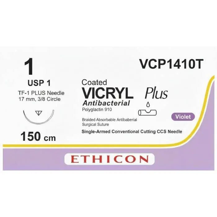 Ethicon VICRYL PLUS Polyglactin 910 Braided Absorbable Antibacterial Surgical Suture – VCP1410T
