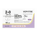 Ethicon VICRYL PLUS Polyglactin 910 Braided Absorbable Antibacterial Surgical Suture – USP 2 - 0 – 8 x 45 cm – Violet – Single - Armed Taper Point V - 7 CONTROL RELEASE Needle 20 mm, 1/2 Circle – VCP1775E (Box of 24) Size: 2 - 0 Colour: Violet Style: Taper Point - VCP1775E