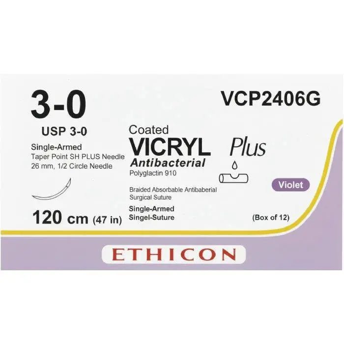 Ethicon VICRYL PLUS Polyglactin 910 Braided Absorbable Antibacterial Surgical Suture – VCP2406G