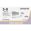 Ethicon VICRYL PLUS Polyglactin 910 Braided Absorbable Antibacterial Surgical Suture – USP 3 - 0 – 4 x 70 cm – Violet – Single - Armed Taper Point SH+ CONTROL RELEASE Needle 26 mm, 1/2 Circle – VCP2573E (Box of 24) Size: 3 - 0 - VCP2573E