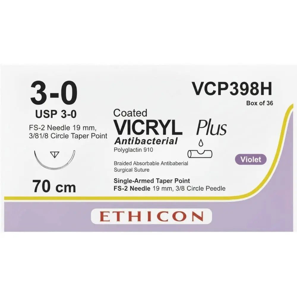 Ethicon VICRYL PLUS Polyglactin 910 Braided Absorbable Antibacterial Surgical Suture VCP398H