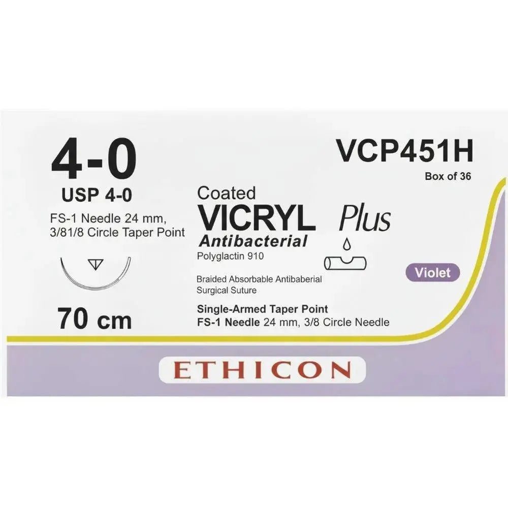 Ethicon VICRYL PLUS Polyglactin 910 Braided Absorbable Antibacterial Surgical Suture – VCP451H