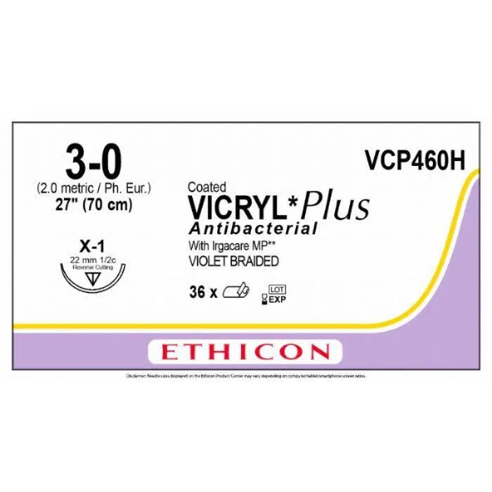 Ethicon VICRYL PLUS Polyglactin 910 Braided Absorbable Antibacterial Surgical Suture Box of 36 VCP460H