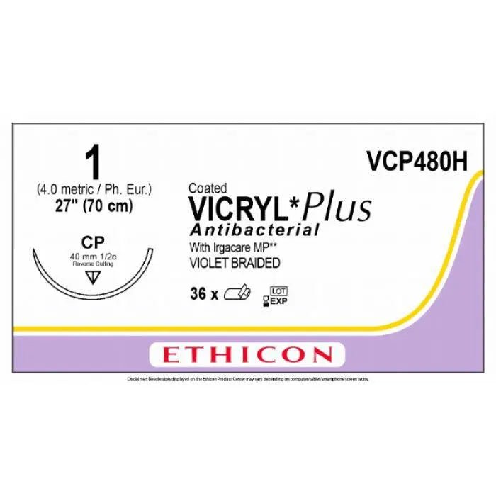 Ethicon VICRYL PLUS Polyglactin 910 Braided Absorbable Antibacterial Surgical Suture VCP480H