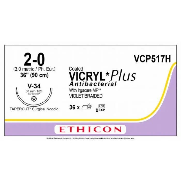 Ethicon VICRYL PLUS Polyglactin 910 Braided Absorbable Antibacterial Surgical Suture VCP517H
