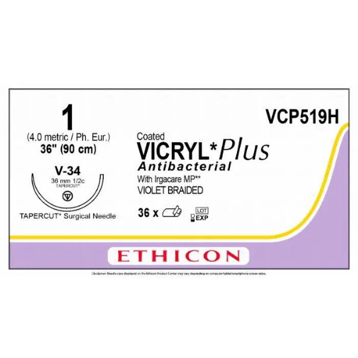 Ethicon VICRYL PLUS Polyglactin 910 Braided Absorbable Antibacterial Surgical Suture VCP519H