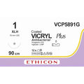 Ethicon VICRYL PLUS Polyglactin 910 Braided Absorbable Antibacterial Surgical Suture – USP 1 – 90 cm – Violet – Single - Armed Taper Point Needle 70 mm, 1/2 Circle – VCP5891G (Box of 12) - VCP5891G