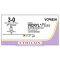 Ethicon VICRYL PLUS Polyglactin 910 Braided Absorbable Antibacterial Surgical Suture – USP 3 - 0 – 70 cm – Undyed – Single - Armed Reverse Cutting STRAIGHT Needle 60 mm – VCP663H (Box of 36) - VCP663H