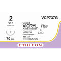 Ethicon VICRYL PLUS Polyglactin 910 Braided Absorbable Antibacterial Surgical Suture – USP 2 – 4 × 27 in (68 cm) – Violet – Single - Armed CT - 1 CR Needle – VCP737G (Box of 12) - VCP737G