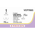 Ethicon VICRYL PLUS Polyglactin 910 Braided Absorbable Antibacterial Surgical Suture – USP 1 – 70 cm – Violet – Single - Armed Taper Point Needle 40 mm, 1/2 Circle – VCP766G (Box of 12) - VCP766G