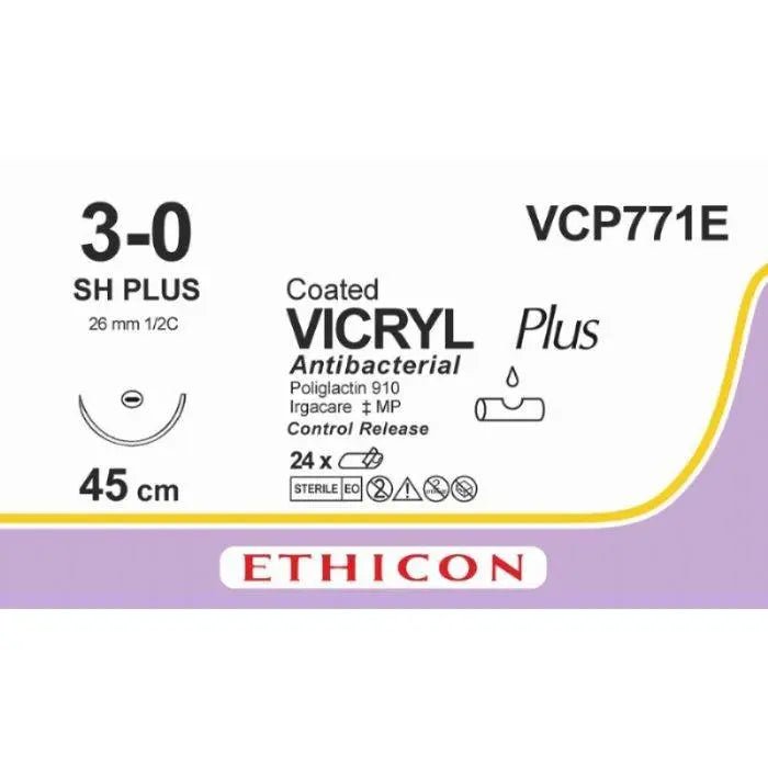 Ethicon VICRYL PLUS Polyglactin 910 Braided Absorbable Antibacterial Surgical Suture VCP771E