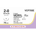 Ethicon VICRYL PLUS Polyglactin 910 Braided Absorbable Antibacterial Surgical Suture – USP 2 - 0 – 8 × 27 in (68 cm) – Violet – Single - Armed SH PLUS C Needle – VCP785E (Box of 24) - VCP785E