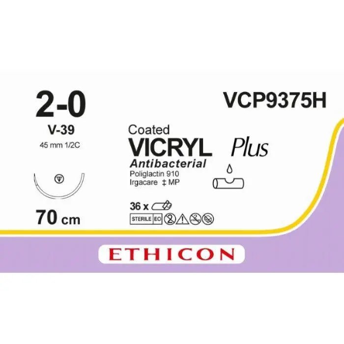Ethicon VICRYL PLUS Polyglactin 910 Braided Absorbable Antibacterial Surgical Suture VCP9375H