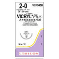 Ethicon VICRYL PLUS Polyglactin 910 Braided Absorbable Antibacterial Surgical Suture – USP 2 - 0 – 90 cm – Undyed – Single - Armed Taper Point Needle 36 mm, 1/2 Circle – VCP945H (Box of 36) Size: 2 - 0 Colour: Undyed Style: non cutting - VCP945H