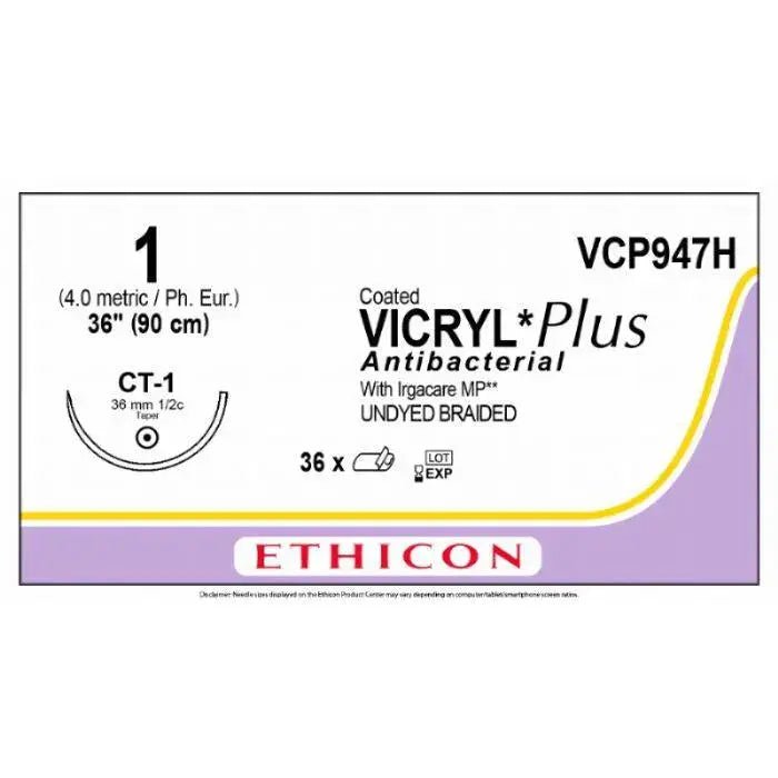 Ethicon VICRYL PLUS Polyglactin 910 Braided Absorbable Antibacterial Surgical Suture VCP947H