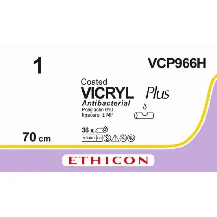 Ethicon VICRYL PLUS Polyglactin 910 Braided Absorbable Antibacterial Surgical Suture – USP 1 – 70 cm – Undyed – Unarmed (No Needle) – VCP966H (Box of 36) Size: 1 Colour: Undyed Style: NA - VCP966H