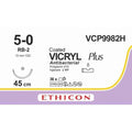 Ethicon VICRYL PLUS Polyglactin 910 Braided Absorbable Antibacterial Surgical Suture – USP 5 - 0 – 45 cm – Undyed – Single - Armed Taper Point Needle 13 mm, 1/2 Circle – VCP9982H (Box of 36) Size: 5 - 0 Colour: Undyed Style: non cutting - VCP9982H