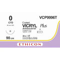 Ethicon VICRYL PLUS Polyglactin 910 Braided Absorbable Antibacterial Surgical Suture – USP 0 – 90 cm – Violet – Single - Armed Blunt Point Dolphin Needle 40 mm, 1/2 Circle – VCP9996T (Box of 24) Size: 1 Colour: Violet Style: non cutting - VCP9996T