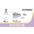 Ethicon VICRYL PLUS Polyglactin 910 Braided Absorbable Antibacterial Surgical Suture – USP 2 – 36 in (90 cm) – Violet – Single - Armed TD - 3 Needle – VCP9999H (Box of 36) Size: 2 Colour: Violet Style: non cutting - VCP9999H