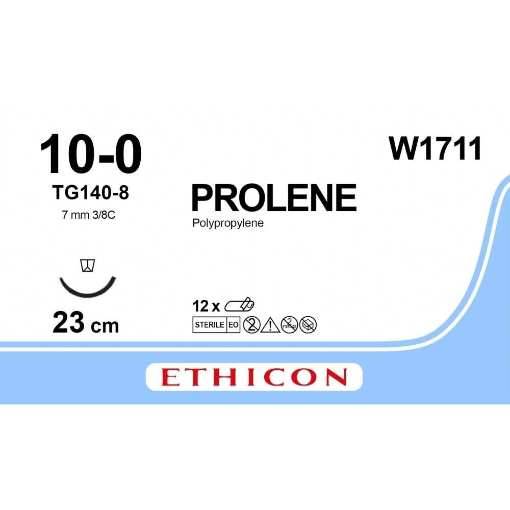 Ethicon PROLENE Polypropylene Blue Non - Absorbable Microsurgical Suture USP 10 - 0 23 cm TG140 - 8 Reverse Spatula Needle (6.5 mm) W1711 (Box of 12) - W1711