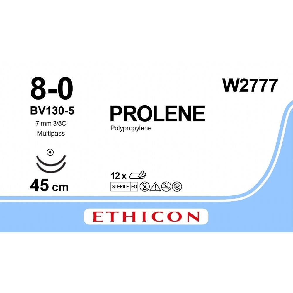 Ethicon PROLENE Polypropylene Blue Non - Absorbable Veterinary Microsurgical Suture USP 8 - 0 45 cm Double - Armed BV130 - 5 MULTIPASS Taper Point Needles (6.5 mm) W2777 (Box of 12) - W2777