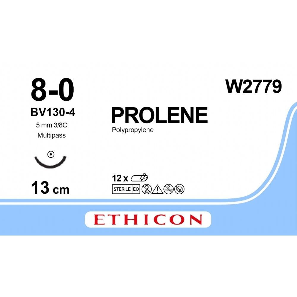 Ethicon PROLENE Polypropylene Blue Non - Absorbable Veterinary Microsurgical Suture USP 8 - 0 13 cm BV130 - 4 MULTIPASS Taper Point Needle (5 mm) W2779 (Box of 12) - W2779