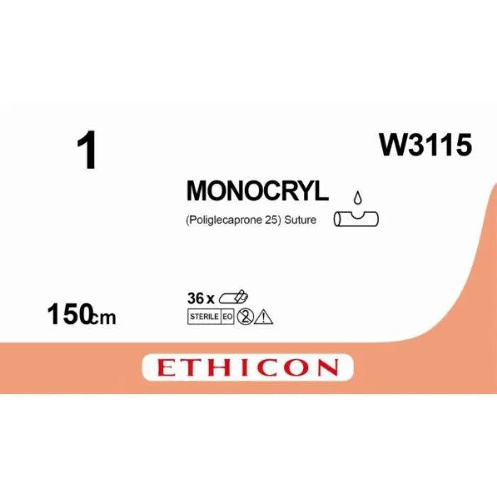 Ethicon MONOCRYL Poliglecaprone 25 Absorbable Monofilament Surgical Suture W3115