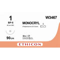 Ethicon MONOCRYL Poliglecaprone 25 Absorbable Monofilament Surgical Suture – USP 1 – 90 cm – Violet – Single - Armed Blunt Point Needle 65 mm – 3/8 Circle – W3467 (Box of 12) Size: 1 Colour: Violet Style: non cutting - W3467