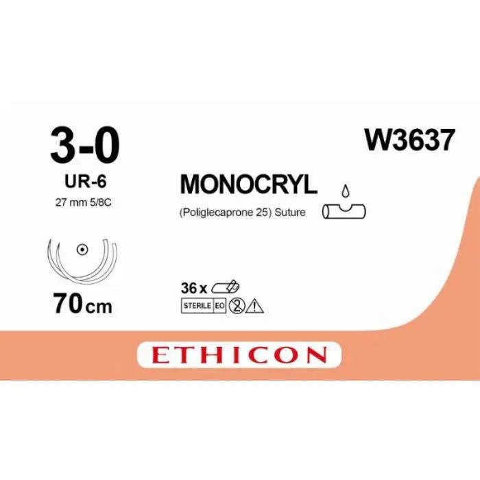 Ethicon MONOCRYL Poliglecaprone 25 Absorbable Monofilament Surgical Suture  W3637