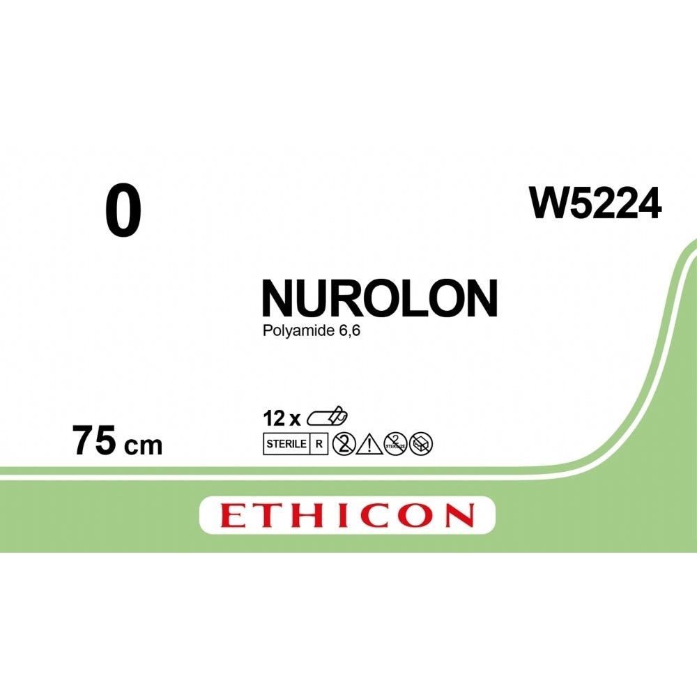 Ethicon NUROLON Braided Nylon Non - Absorbable Surgical Suture USP 0 75 cm Black Non - Needled Ligature W5224 (Box of 12) - W5224