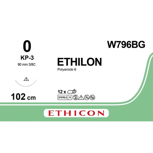 Ethicon ETHILON Black Monofilament Non - Absorbable Surgical Suture USP 0 40 in (100 cm) Black KP - 3 Conventional Cutting Needle 36 40 mm 3/8 Circle W796BG (Box of 12) - W796BG