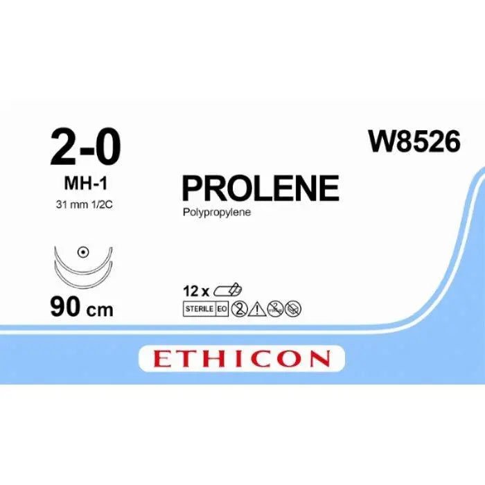 Ethicon PROLENE® Polypropylene Blue Non - Absorbable Surgical Suture – USP 2 - 0 – 90 cm – MH - 1 Taper Point Needle – W8526 (Box of 12) - SutureW8526
