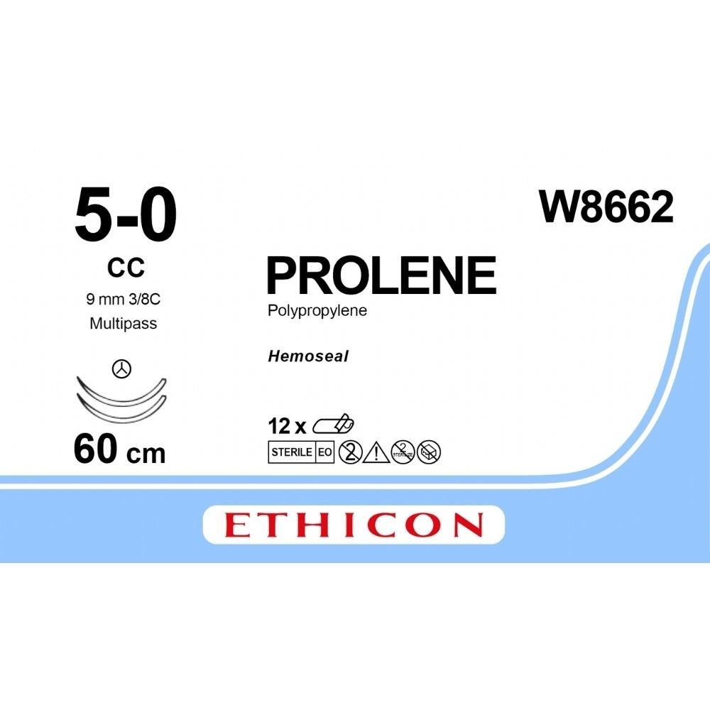 Ethicon PROLENE Polypropylene Blue Non - Absorbable Surgical Suture USP 5 - 0 60 cm CC TAPERCUT Micro - Point Needle W8662 (Box of 12) - W8662