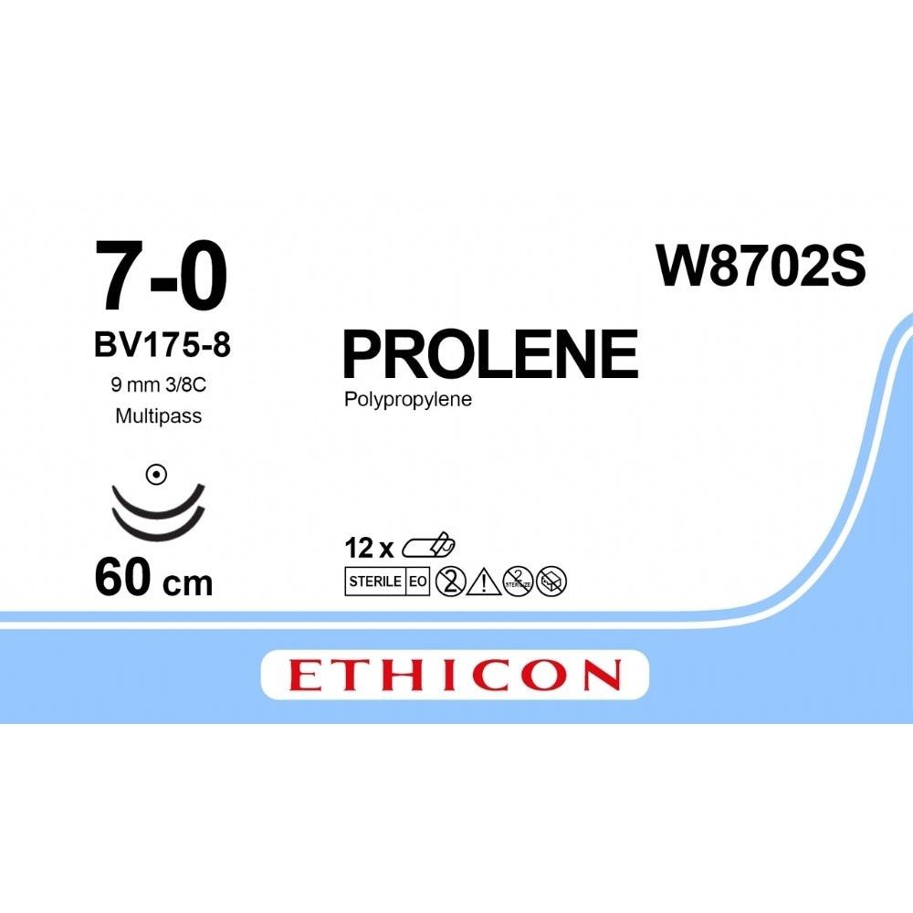 Ethicon PROLENE Polypropylene Blue Non - Absorbable Microsurgical Suture USP 7 - 0 4 × 60 cm Double - Armed BV175 - 8 MULTIPASS Taper Point Needles (9.3 mm) W8702S (Box of 12) - W8702S