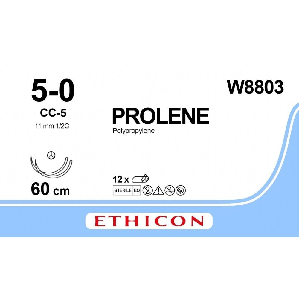 Ethicon PROLENE Polypropylene Blue Non - Absorbable Veterinary Surgical Suture USP 5 - 0 60 cm Double - Armed CC - 5 TAPERCUT CC Needles (11 mm) W8803 (Box of 12) - W8803