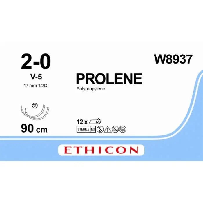 Ethicon PROLENE® Polypropylene Blue Non - Absorbable Surgical Suture – USP 2 - 0 – 90 cm – V - 5 Tapercut Needle (17 mm) – W8937 (Box of 12) - SutureW8937