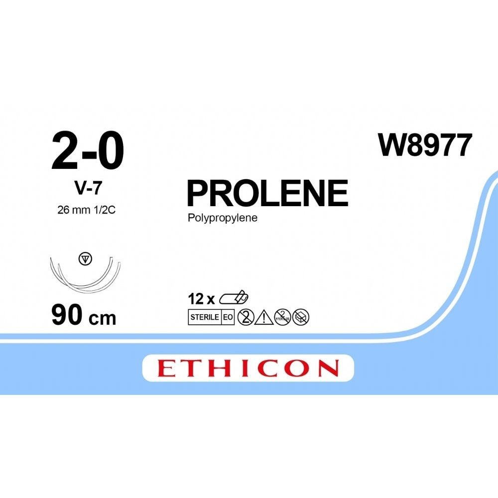 Ethicon PROLENE® Polypropylene Blue Non - Absorbable Surgical Suture – USP 2 - 0 – 90 cm – V - 7 Tapercut Needle – W8977 (Box of 12) - SutureW8977