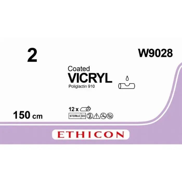 Ethicon VICRYL Polyglactin 910 Braided Absorbable Surgical Suture – USP 2 – 150 cm – Violet – Unarmed (No Needle) – W9028 (Box of 12) Size: 2 Colour: Violet Style: NA - W9028