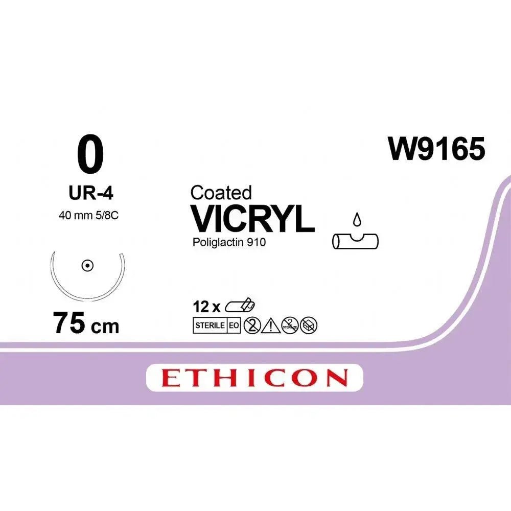 Ethicon VICRYL Polyglactin 910 Braided Absorbable Surgical Suture–USP 0–75 cm – Violet – Single - Armed Taper Point - W9030