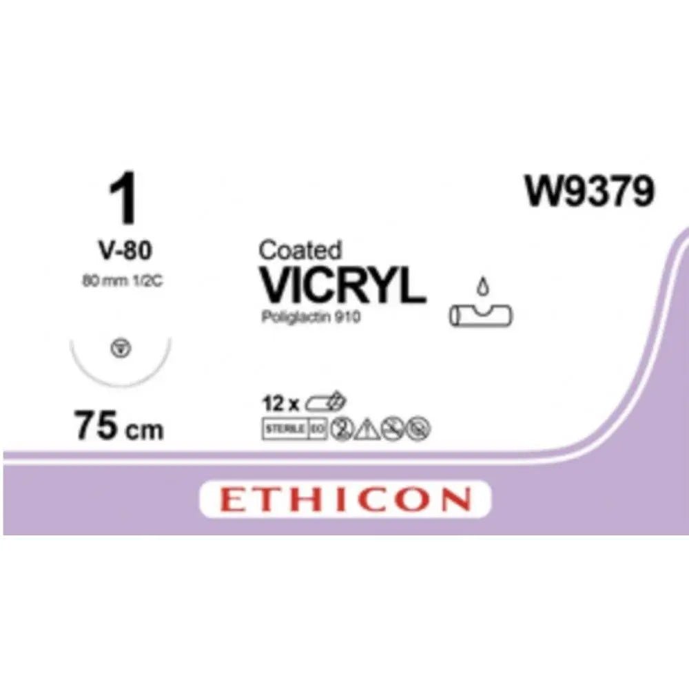 Ethicon VICRYL Polyglactin 910 Braided Absorbable Surgical Suture – USP 1–75 cm – Violet – Single - Armed Taper Point V W9379