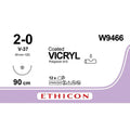 Ethicon VICRYL Polyglactin 910 Braided Absorbable Surgical Suture – USP 2 - 0 – 90 cm – Violet – Single - Armed Taper Point V - 37 Needle 37 mm, 1/2 Circle – W9466 (Box of 12) Size: 2 - 0 Colour: Violet Style: Taper Point V - 37 - SutureW9466